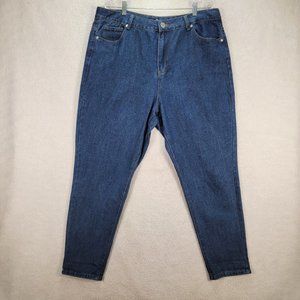 Boohoo Blue Denim Stretch High Rise Tapered Mom Ankle Skinny Jeans